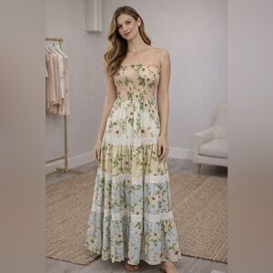 KIWI & PUNCH‎ Floral Strapless Maxi Dress With Lace Large